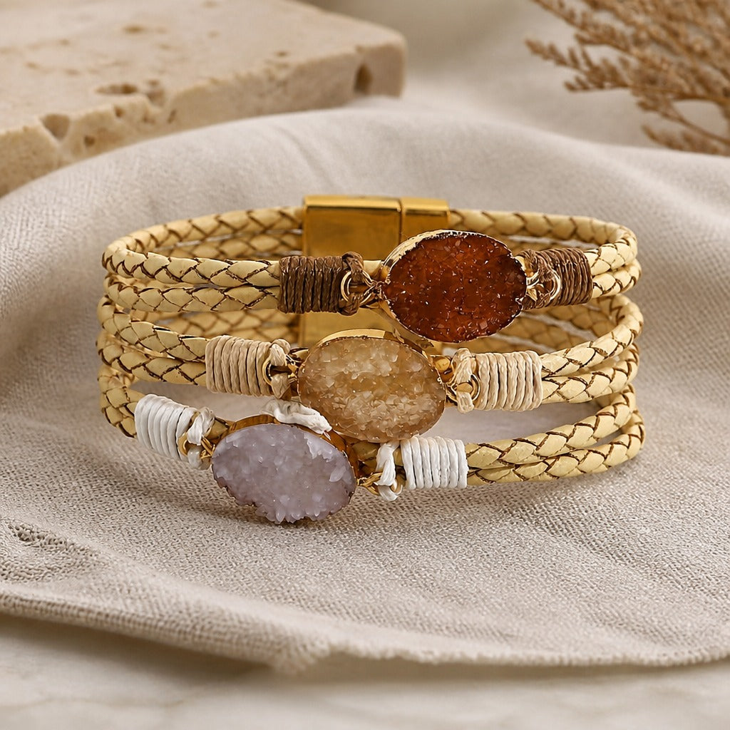 Triple Stone Multilayer Braided Bracelet