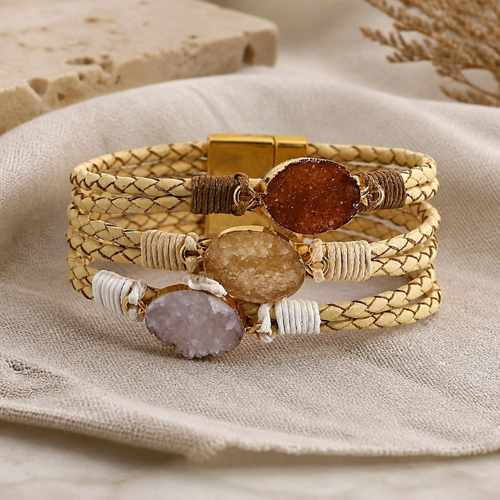 Triple Stone Multilayer Braided Bracelet
