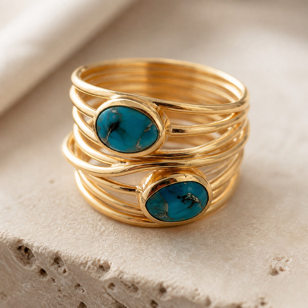 Turquoise Inlay Gold Wrap Ring