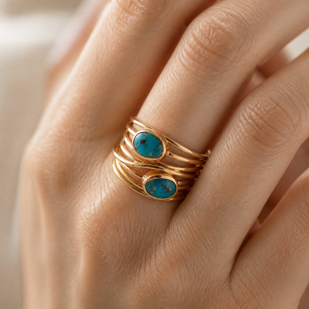 Turquoise Inlay Gold Wrap Ring