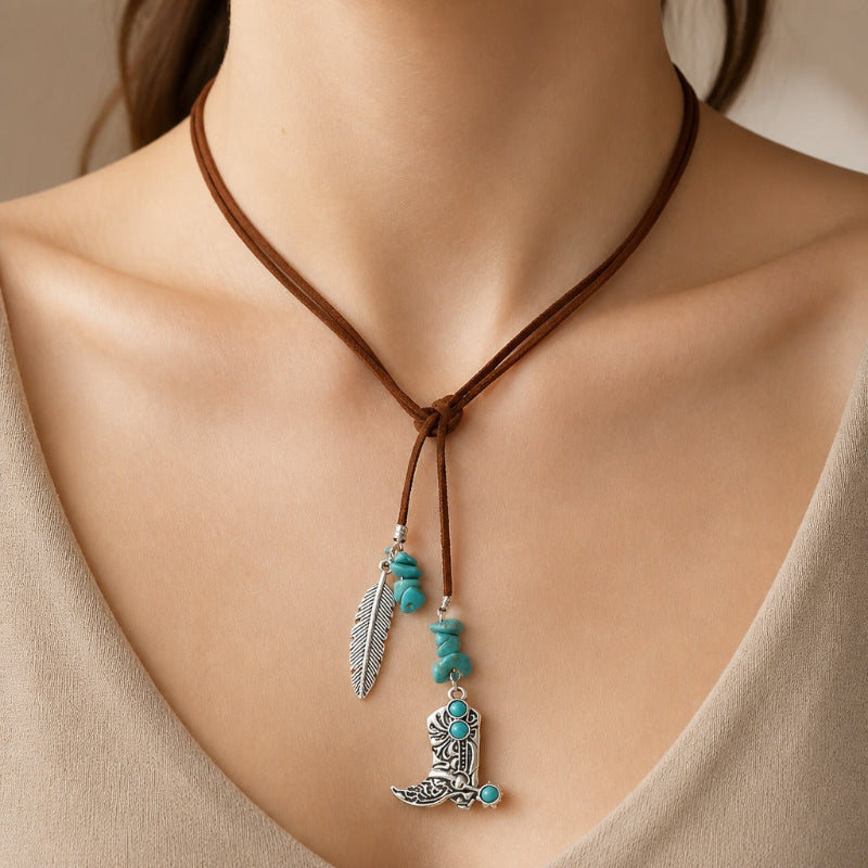 Turquoise Feather Wrap Necklace