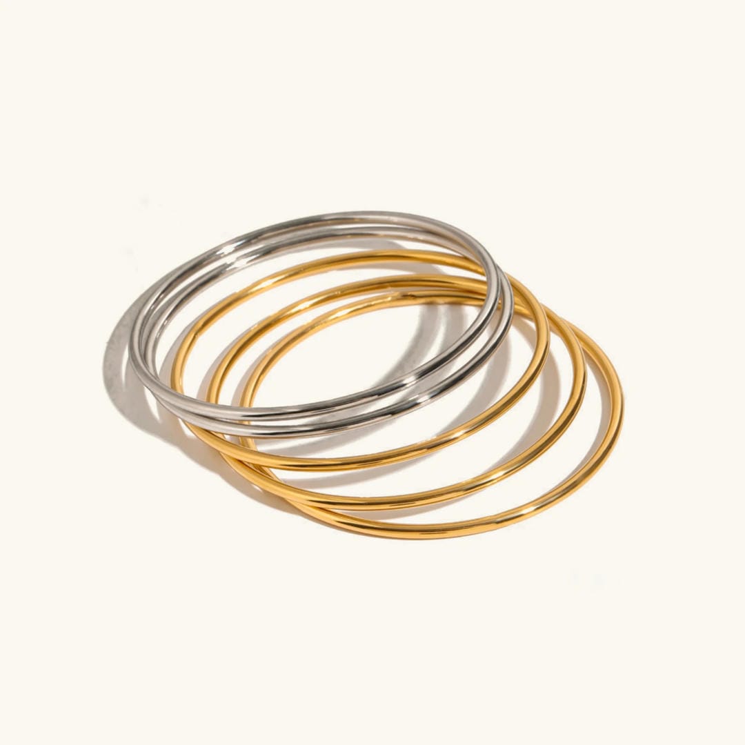 Dazzling Stackable Gold Bangle Set