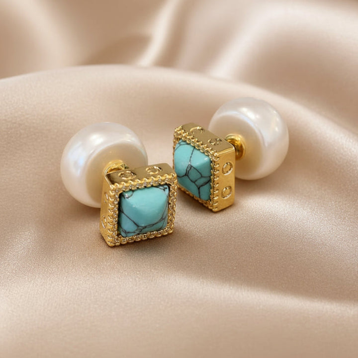 Turquoise Pearl Stud Earrings