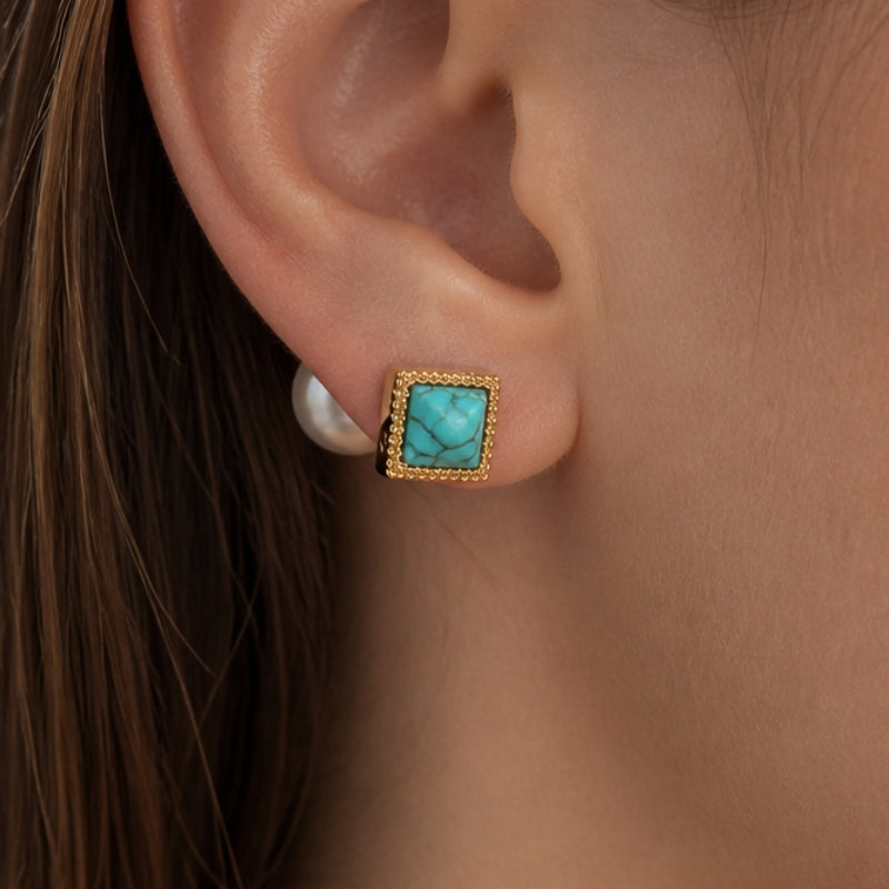 Turquoise Pearl Stud Earrings