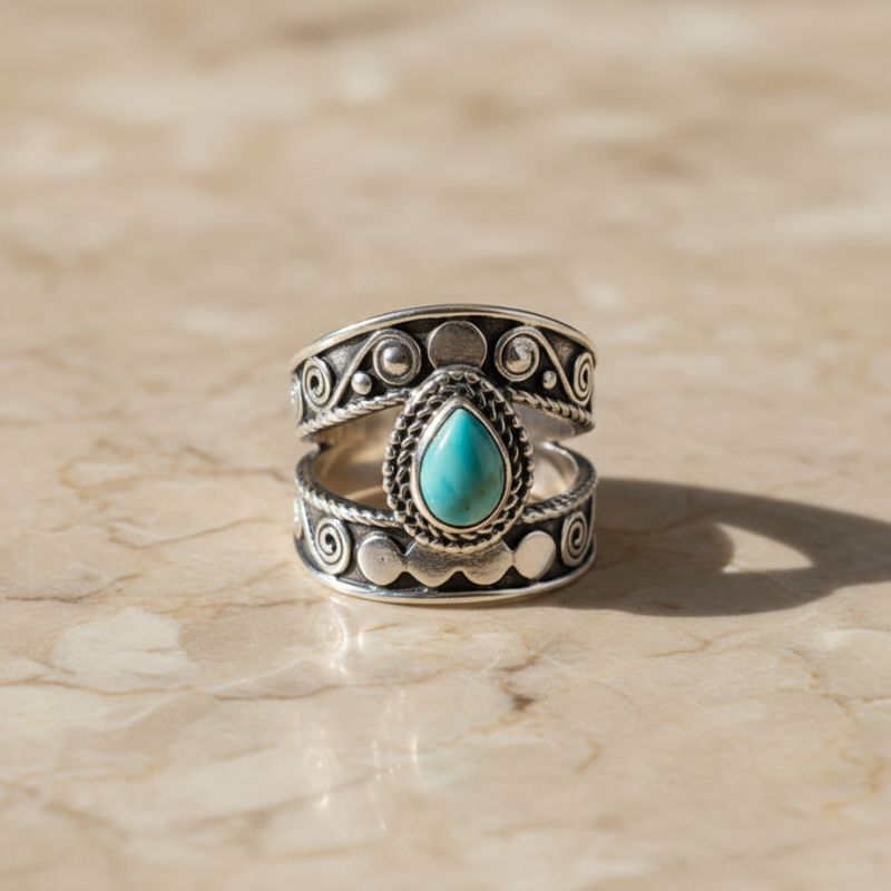 Opulent Turquoise Teardrop Ring