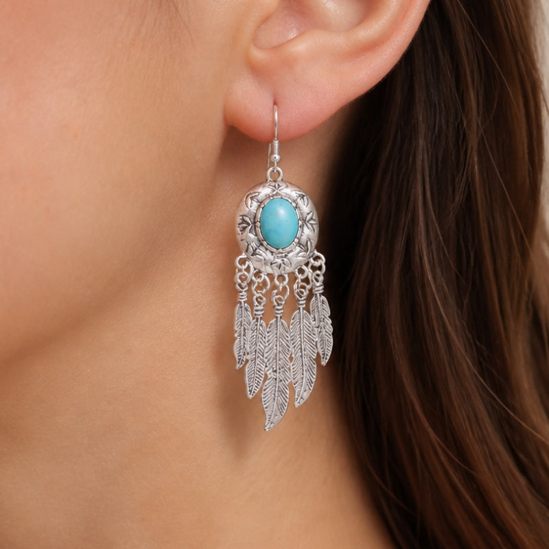Turquoise Feather Dangle Earrings