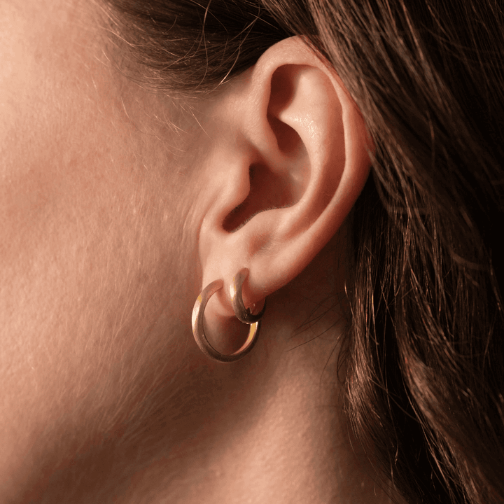 Set of 2 Pairs Brushed Gold Minimal Hoops