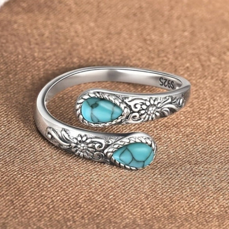 Turquoise Teardrop Floral Ring