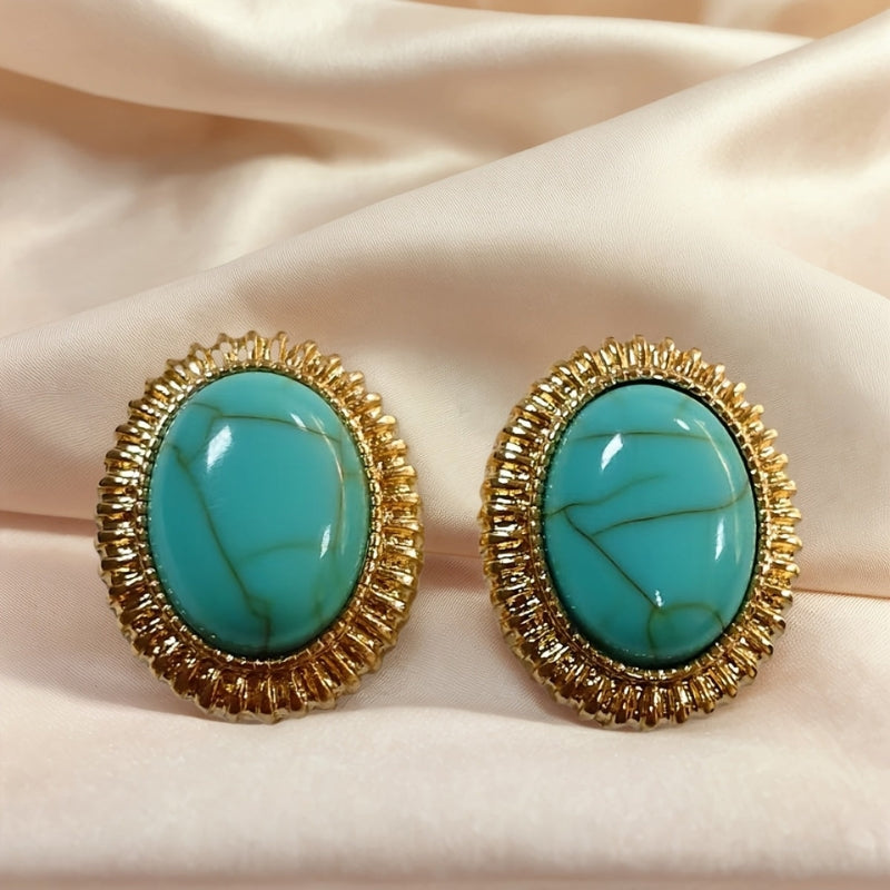 Majestic Turquoise Oval Earrings