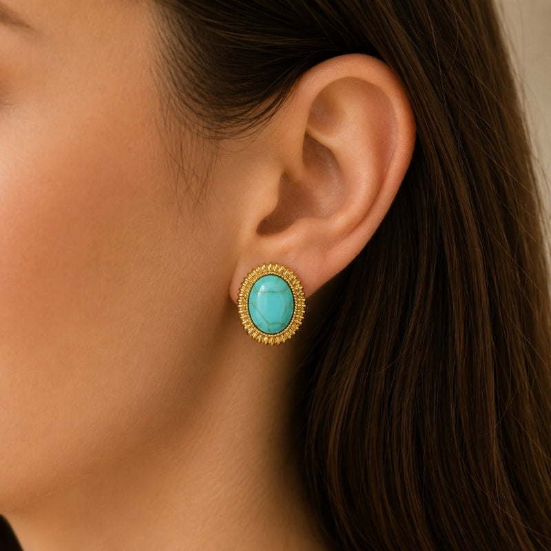 Majestic Turquoise Oval Earrings