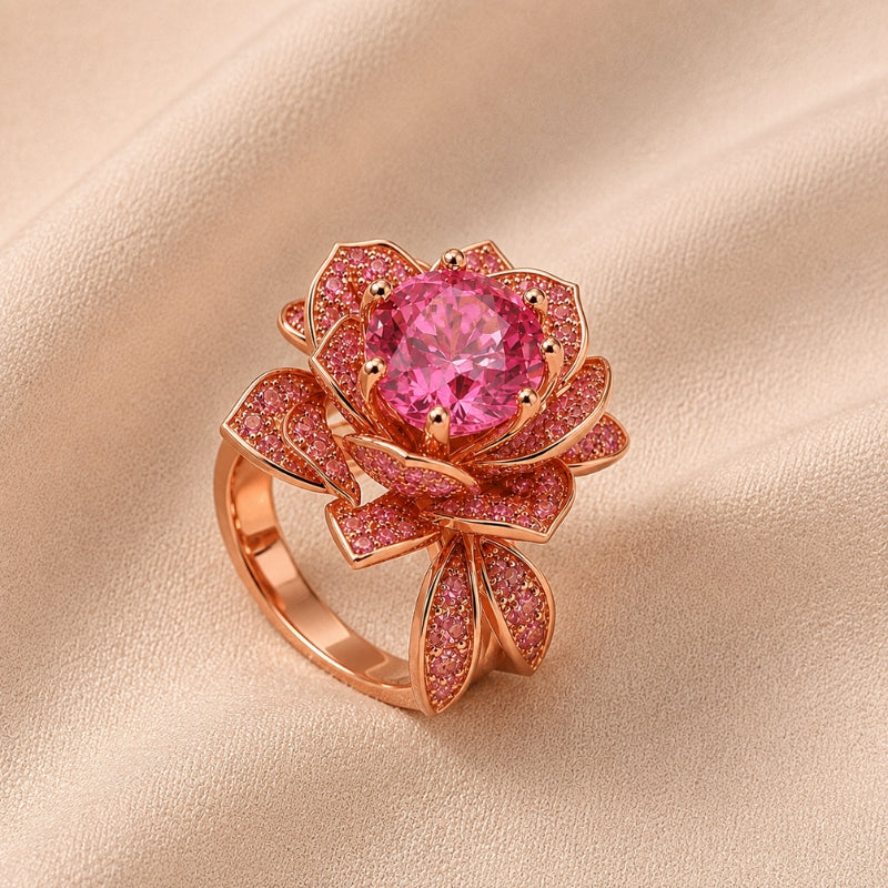 Exquisite Pink Floral Ring
