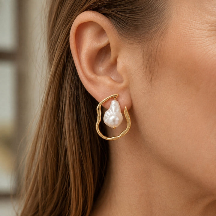 Lustrous Pearl Geometric Earrings