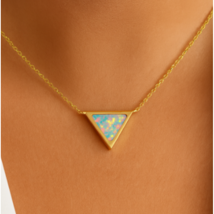 Dainty Gold Triangle Opal Necklace