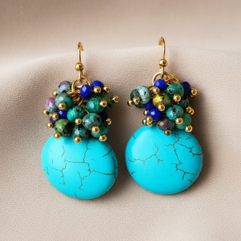 Turquoise Cluster Drop Earrings