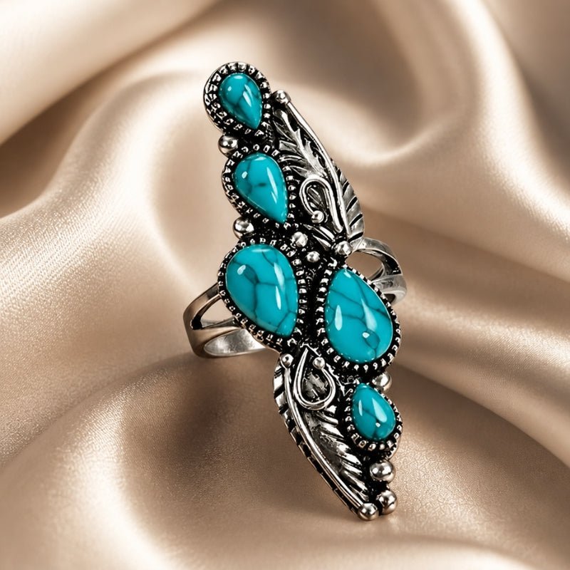 Turquoise Feather Statement Ring
