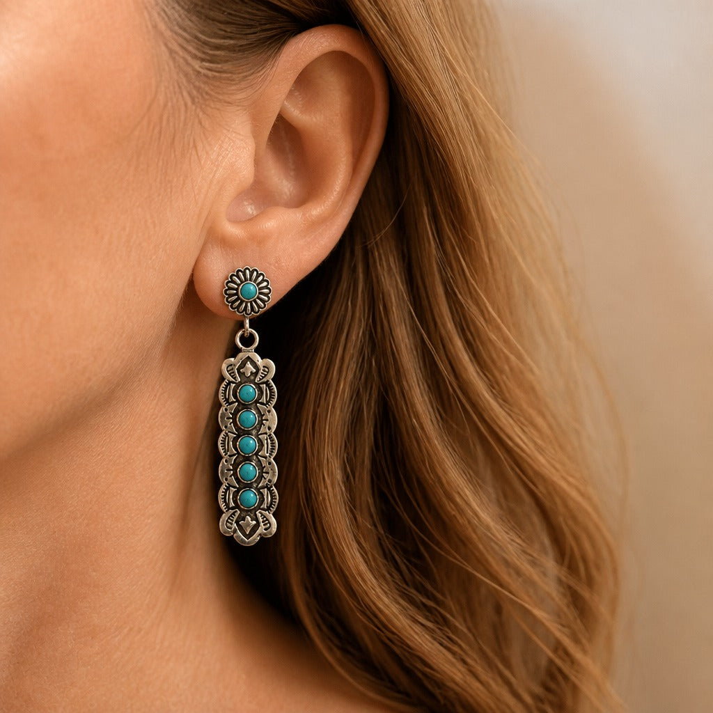 Vintage Turquoise Flower Earrings
