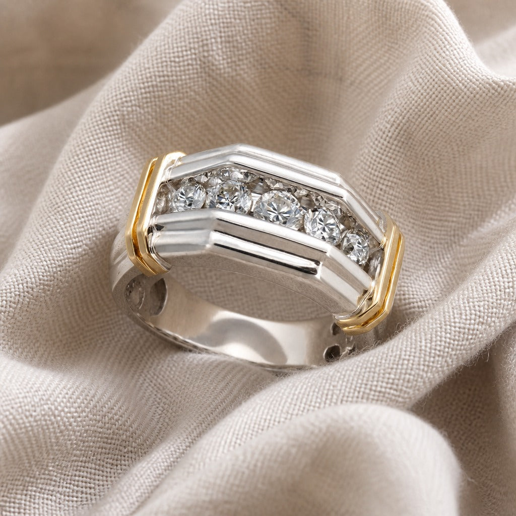 Vintage Two Tone Crystals Ring