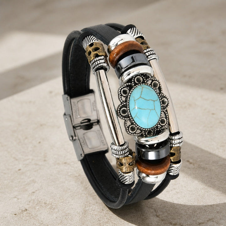 Vintage Turquoise Stone Leather Bracelet