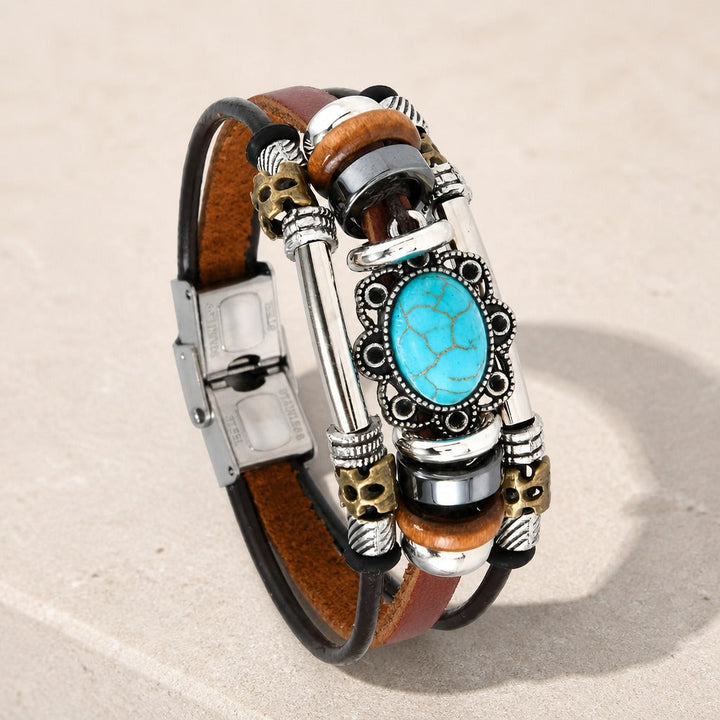 Vintage Turquoise Stone Leather Bracelet