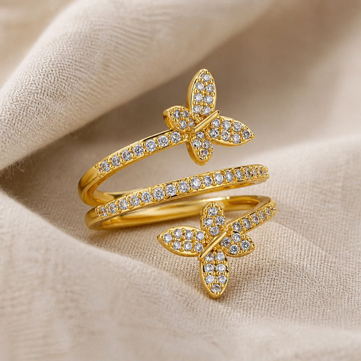 White Gold Butterfly Inlaid Zirconia Ring