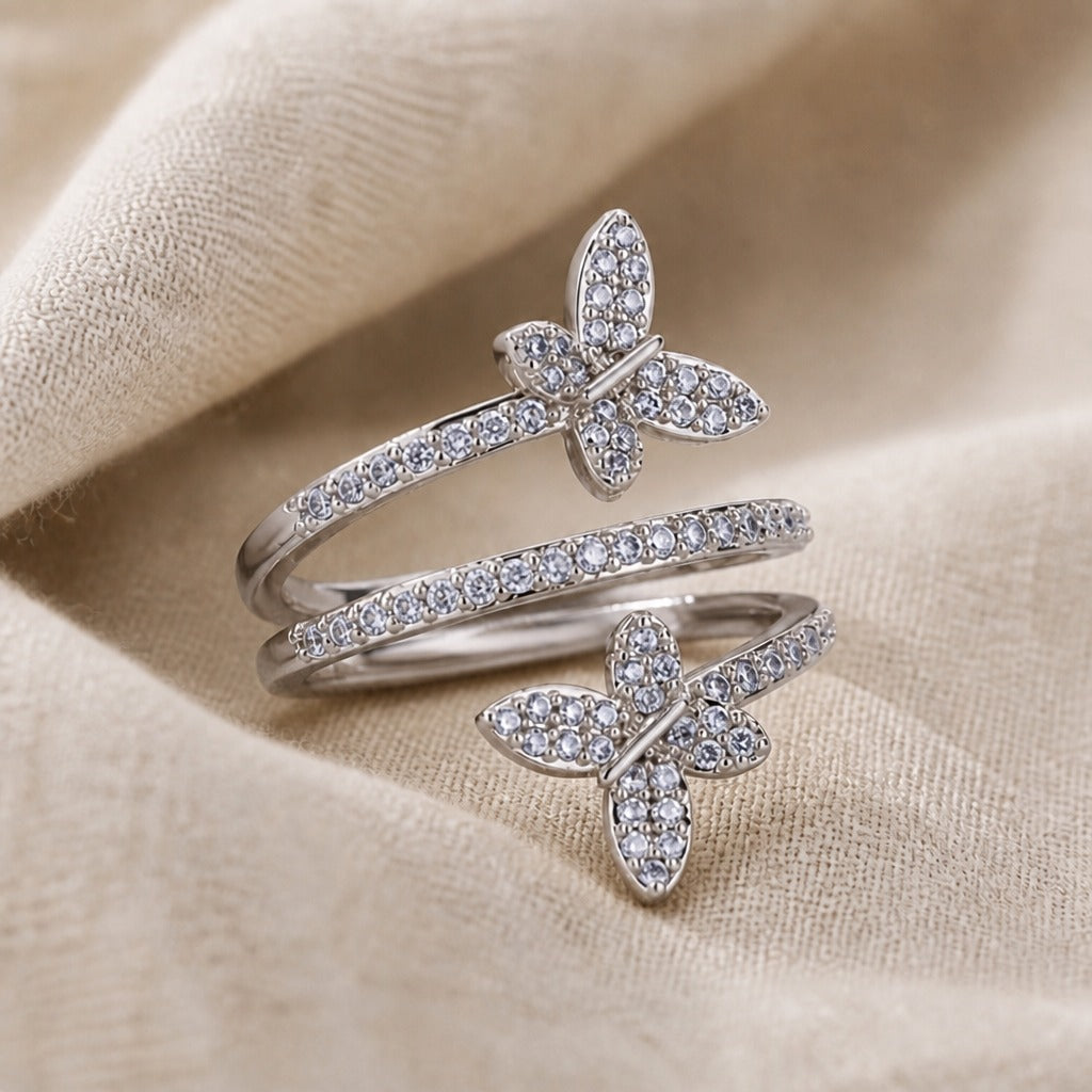 White Gold Butterfly Inlaid Zirconia Ring
