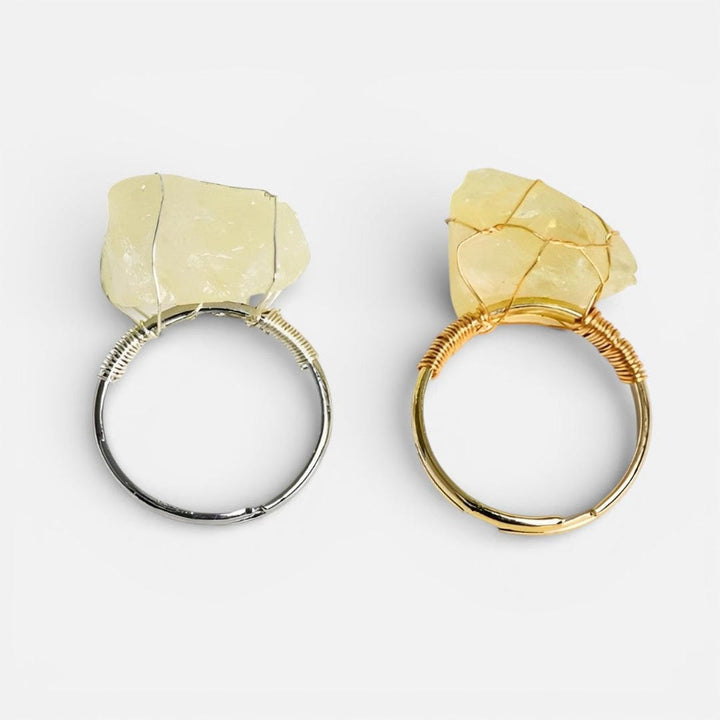 Wire Wrapped Raw Crystal Gold Rings