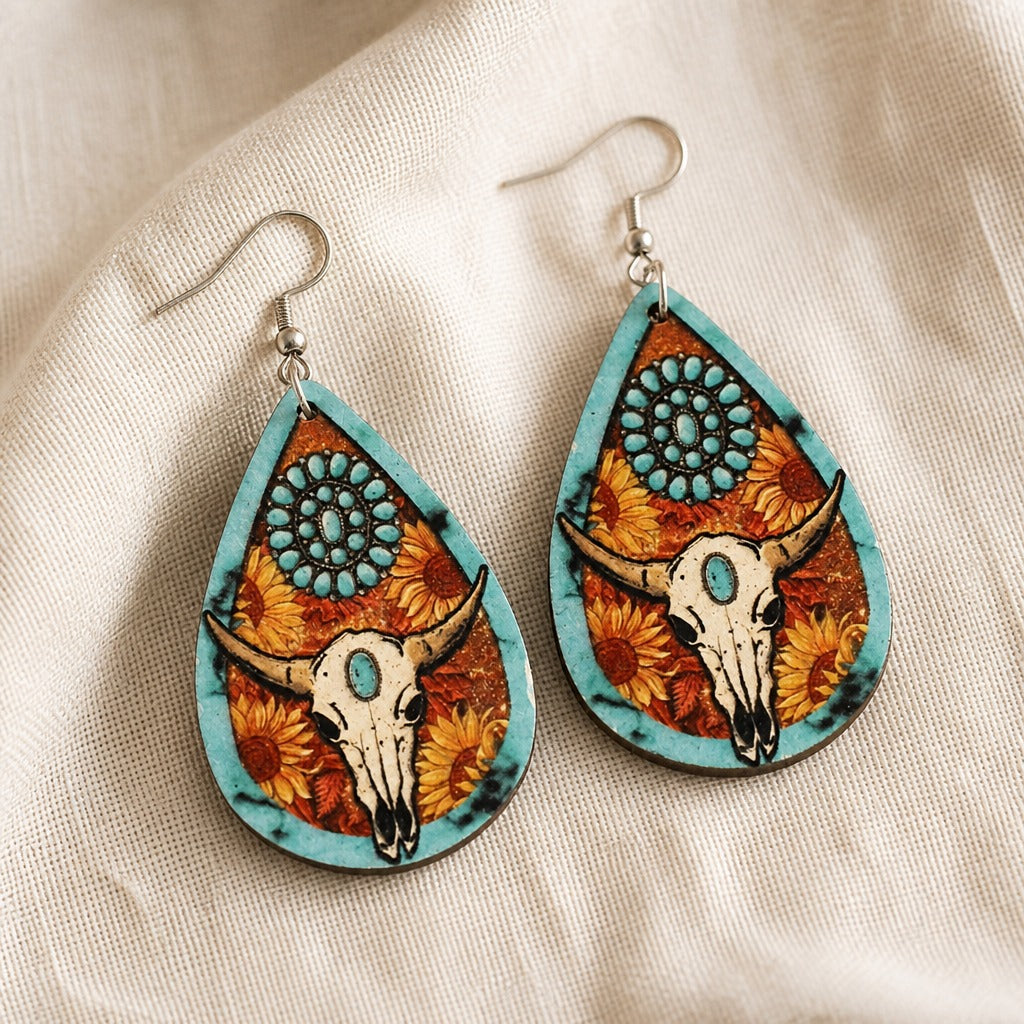 Wooden Carved Dangle Earrings