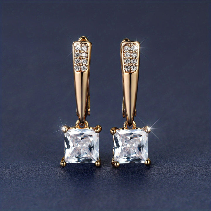Square Cut Zirconia Stone Drop Earrings