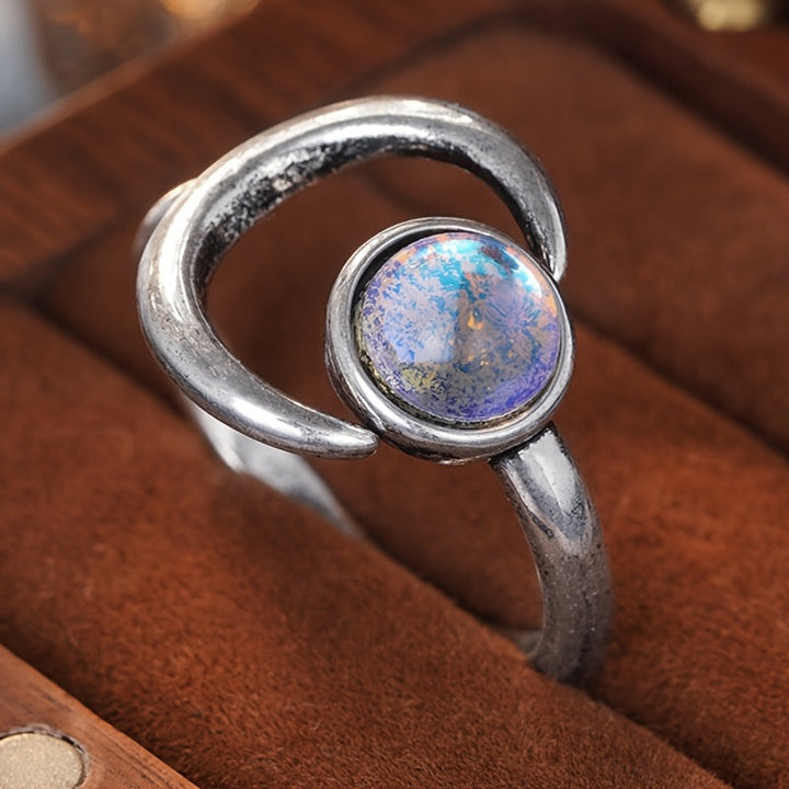 Moonstone Star Moon Adjustable Ring