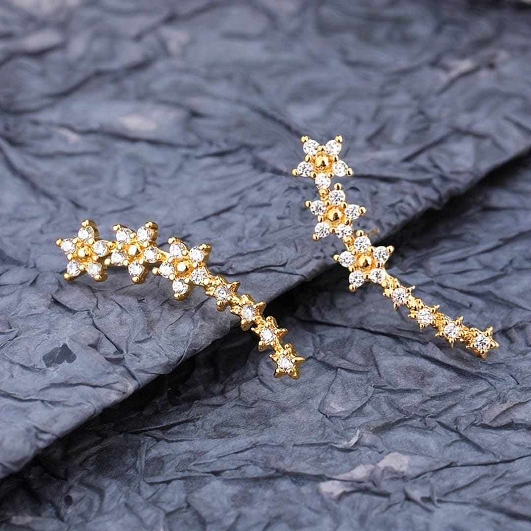Sparkling Flower Drop Statement Earrings