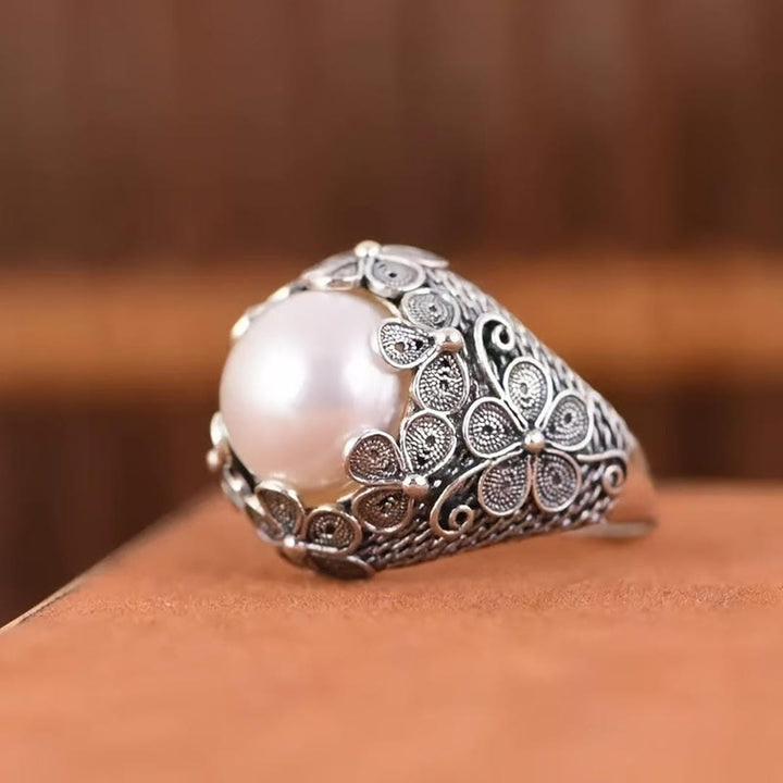 Floral Filigree Moonstone Dome Ring