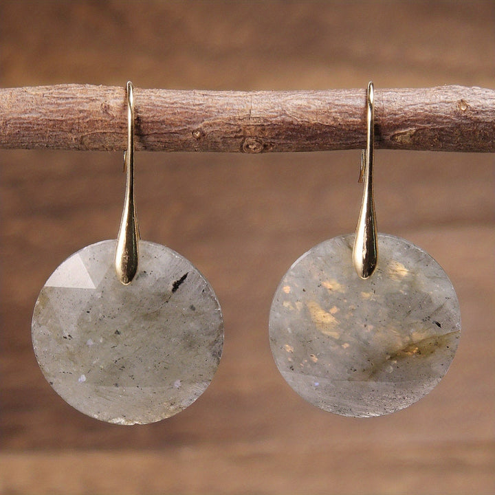 Faceted Round Moonstone Gold Earrings