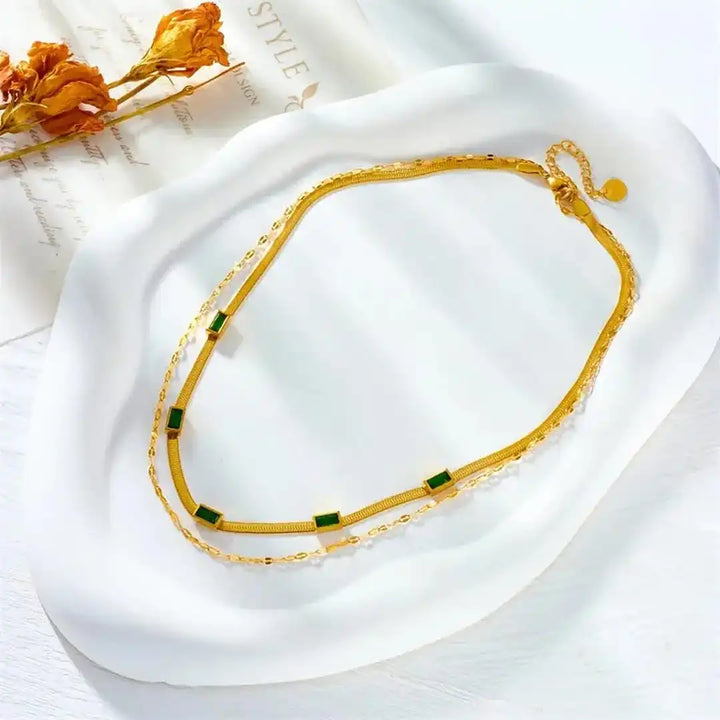 Gem Double Layer Retro Gold Necklace