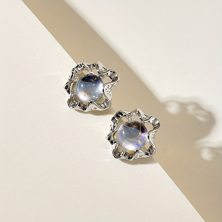 Wavy Silver Star Moonstone Earrings