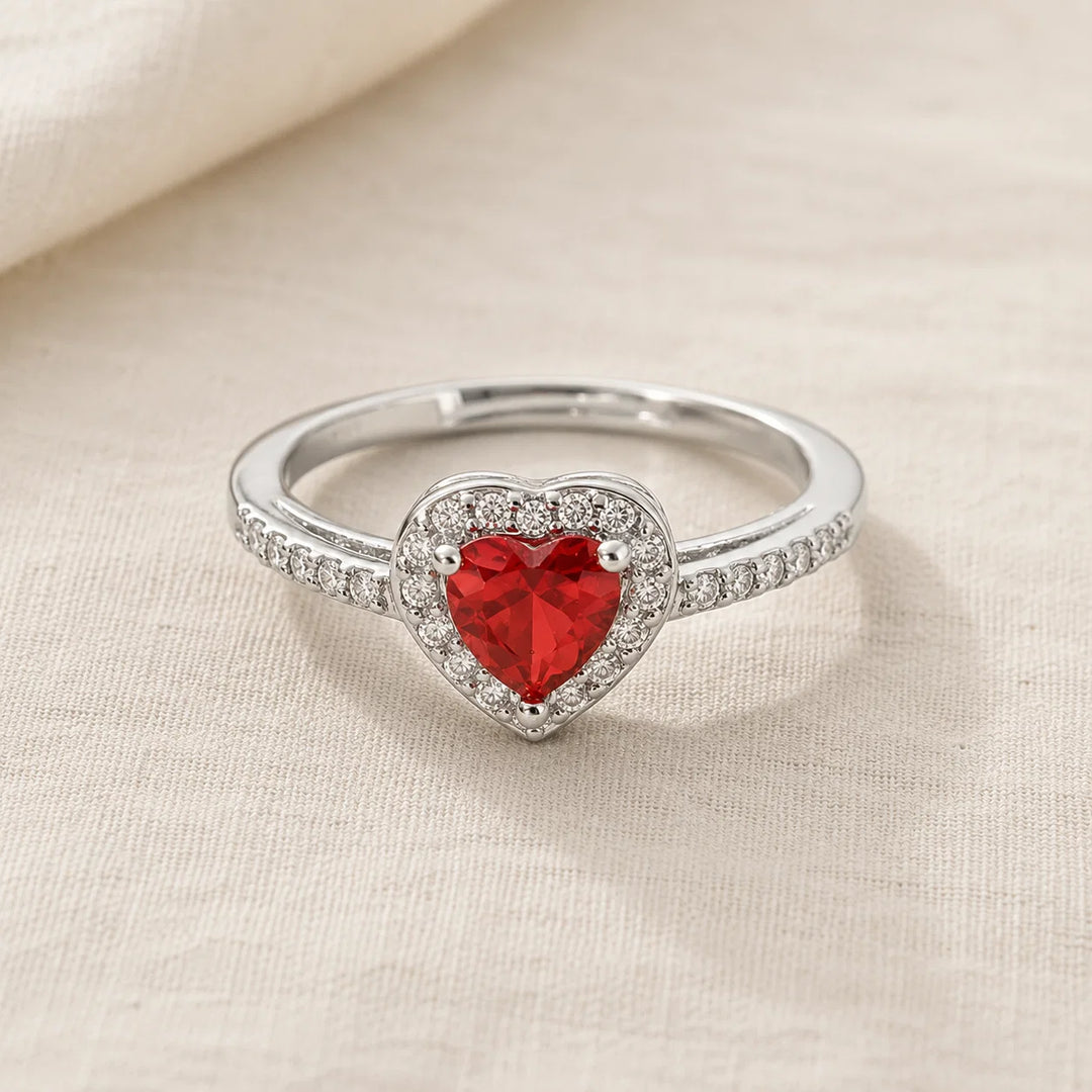Crimson Heart Halo Crystal Ring