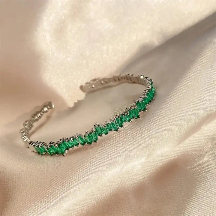 Modern Emerald Zigzag Bangle Bracelet