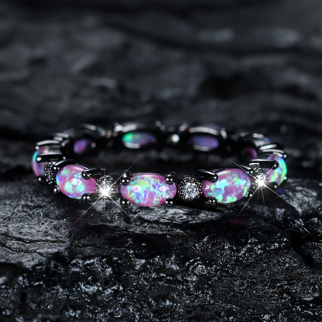 Black Pink Opal Eternity Ring