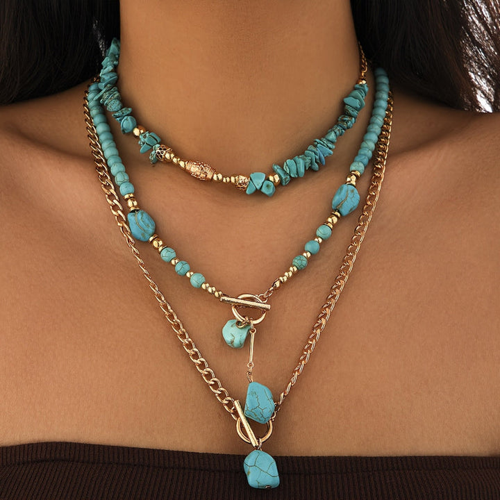 Turquoise Beaded Stacked Necklaces