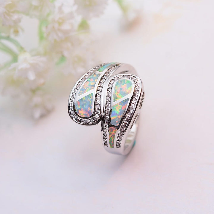 Inlaid Opal Stone Zirconia Ring