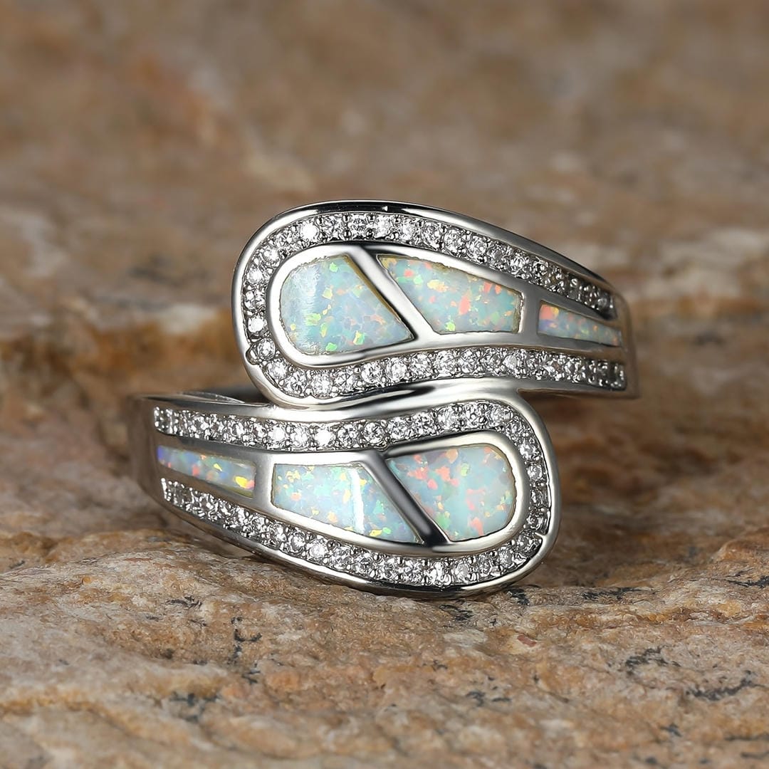Inlaid Opal Stone Zirconia Ring