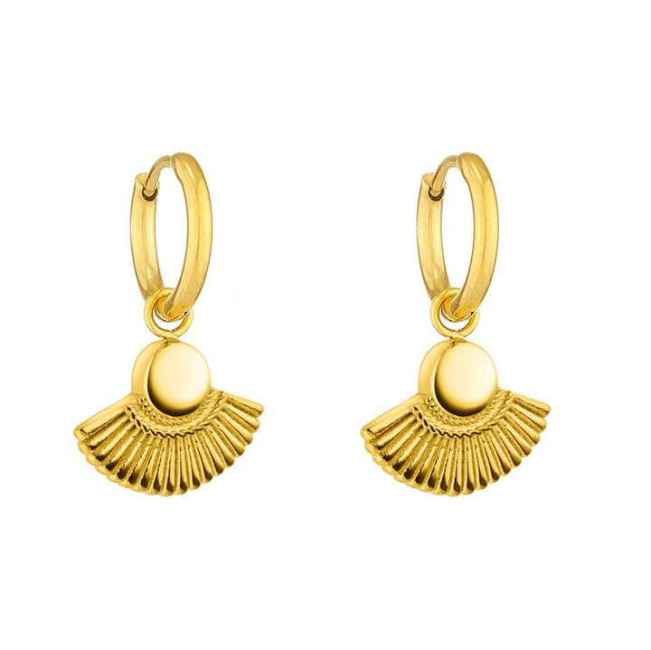 Golden Fan Drop Hoop Earrings
