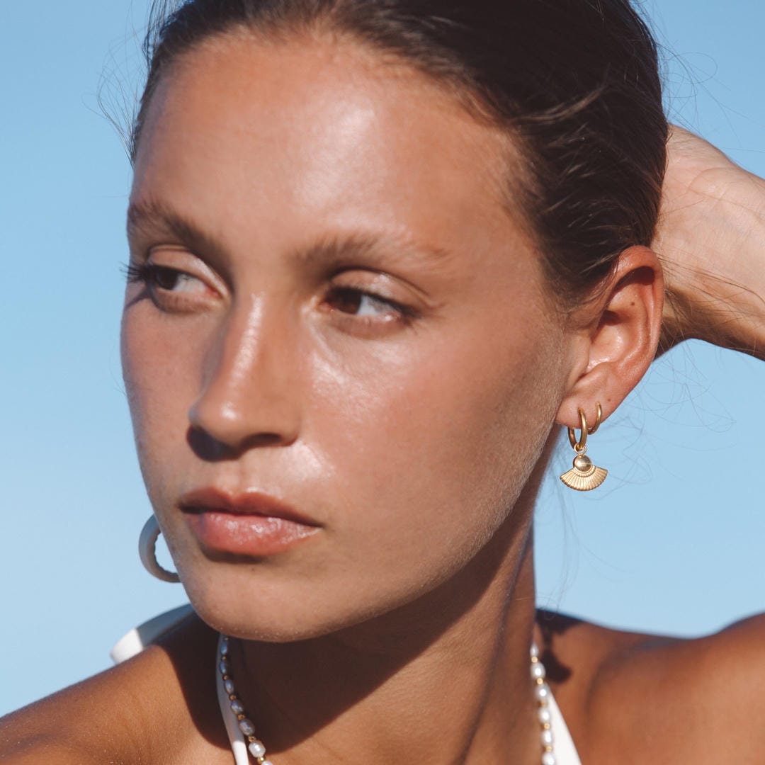 Golden Fan Drop Hoop Earrings