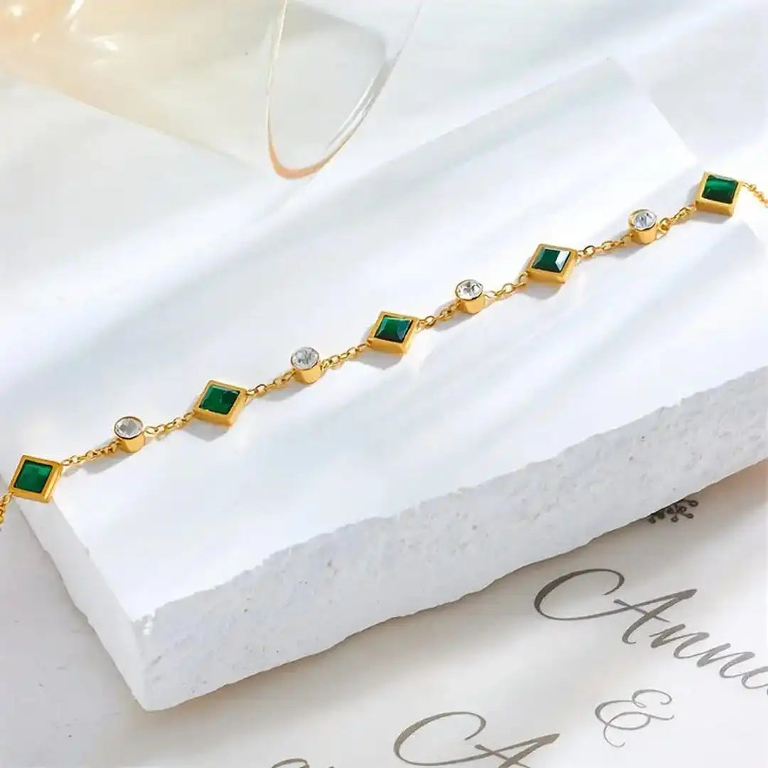 Elegant Emerald Square Station Bracelet