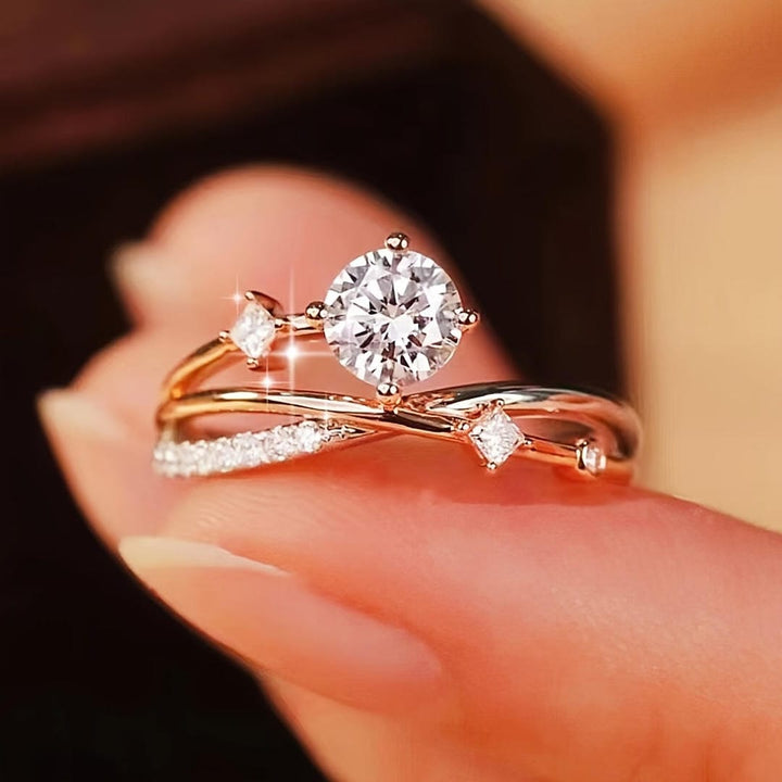 Round Crossover Crystal Statement Ring
