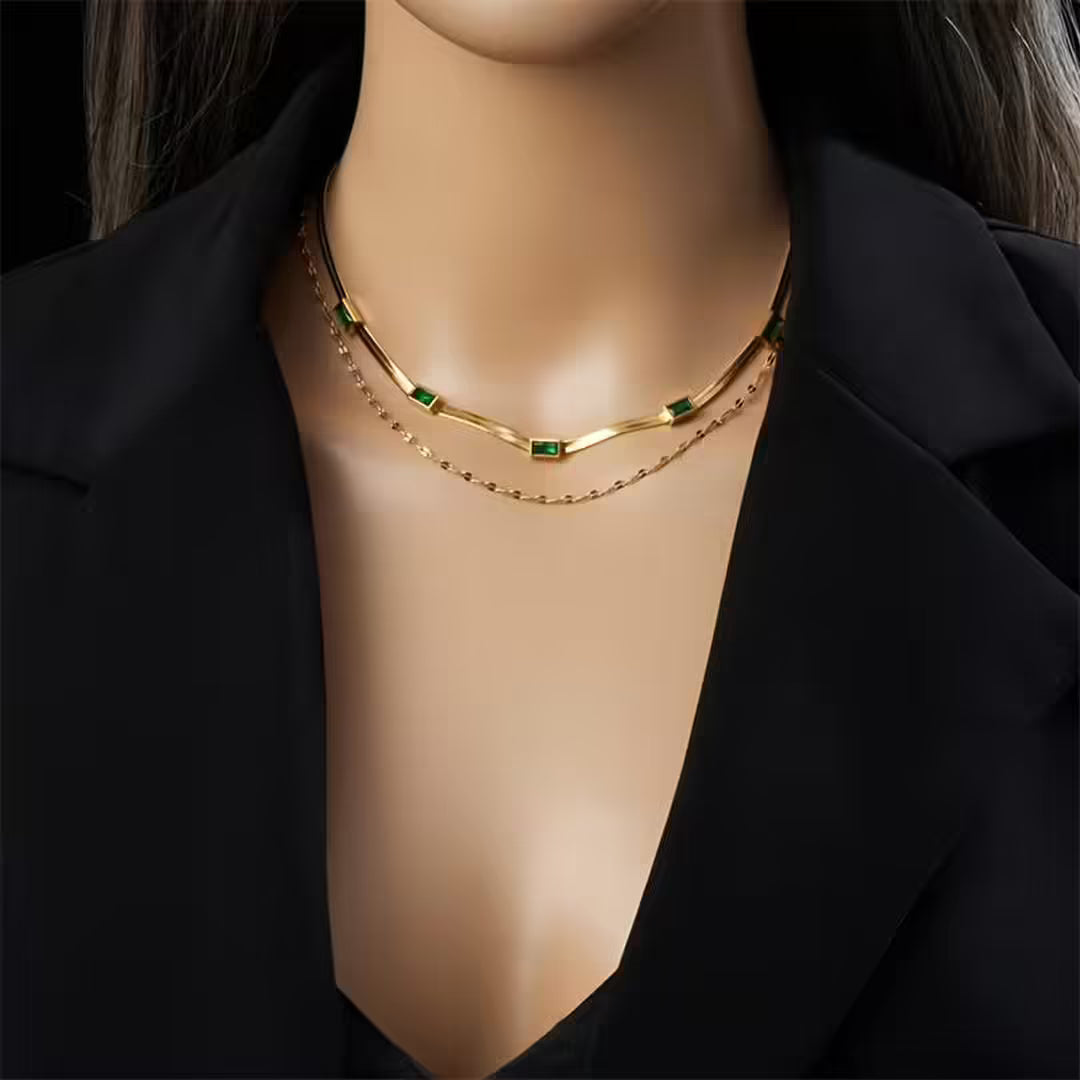 Gem Double Layer Retro Gold Necklace