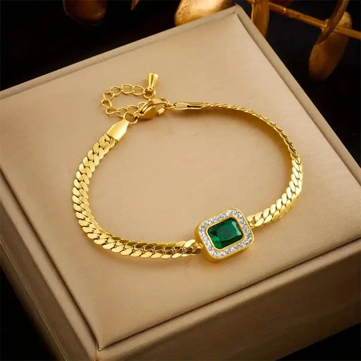 Radiant Golden Emerald Link Bracelet