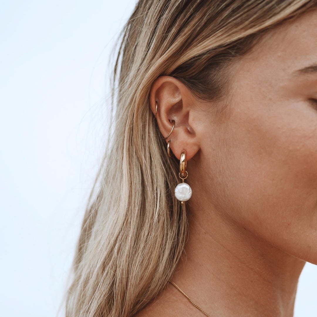 Modern Pearl Hoop Earrings