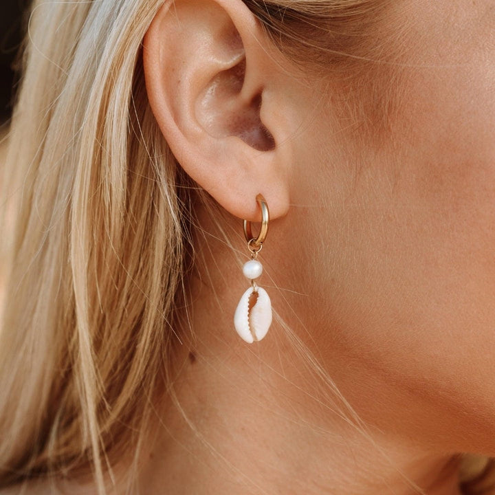 Cowrie Shell and Pearl Earrings
