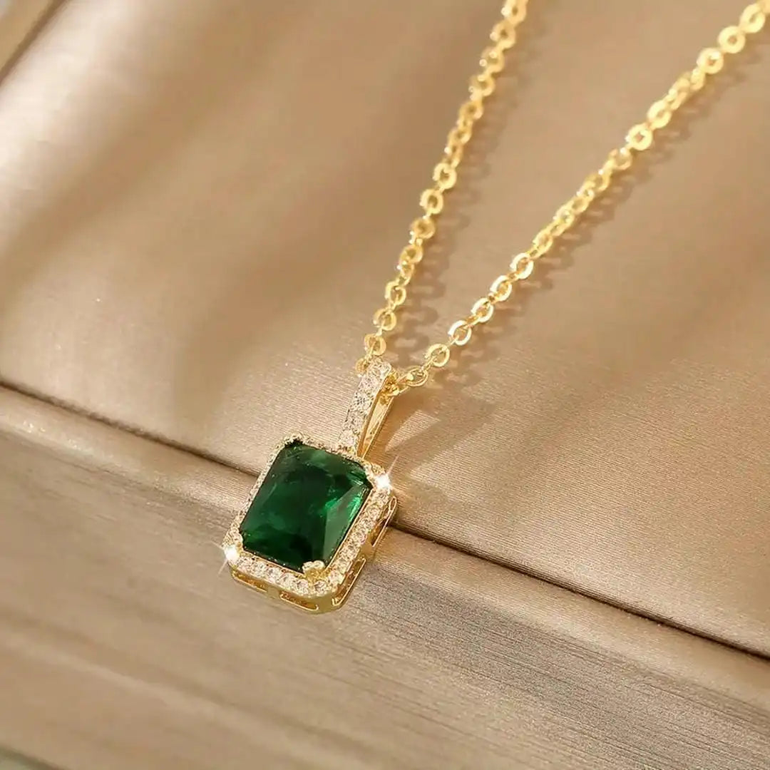 Emerald Crystal Gold Necklace