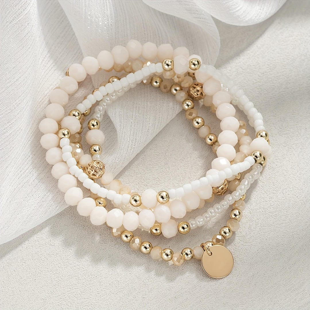 Coastal Cream Beaded Charm Bracelet